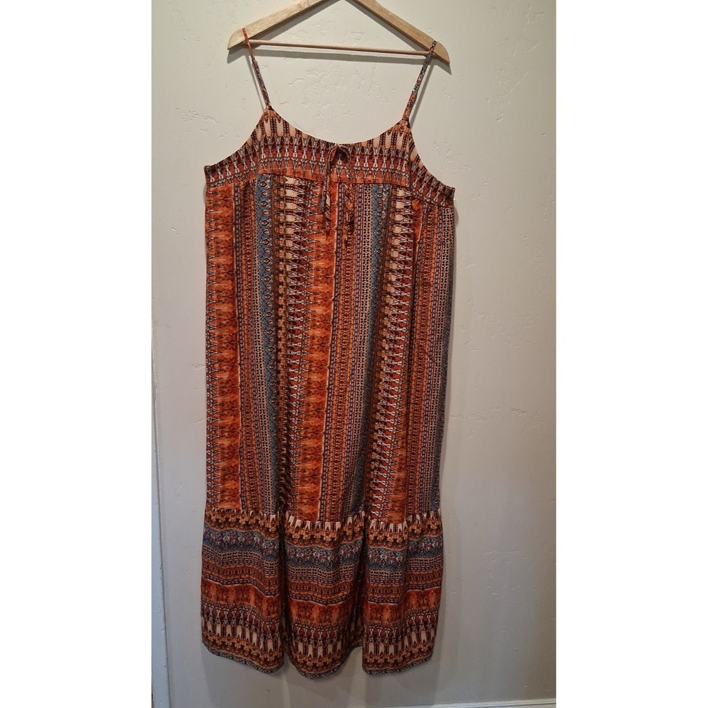 Women's 3XL Summer Boho Sundress Spaghetti Strap Geometric Long Beach Art Hippie